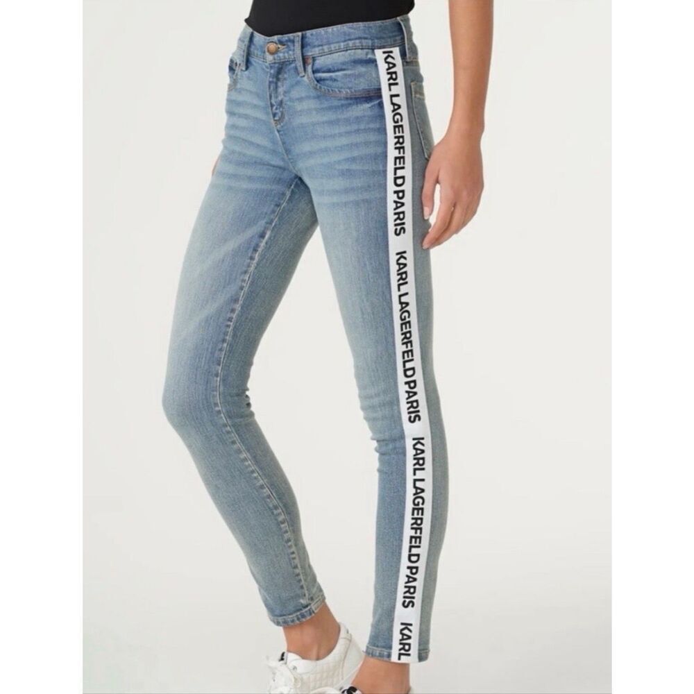 KARL LAGERFELD PARIS Contrast Logo Taping Denim Jeans Blue 4